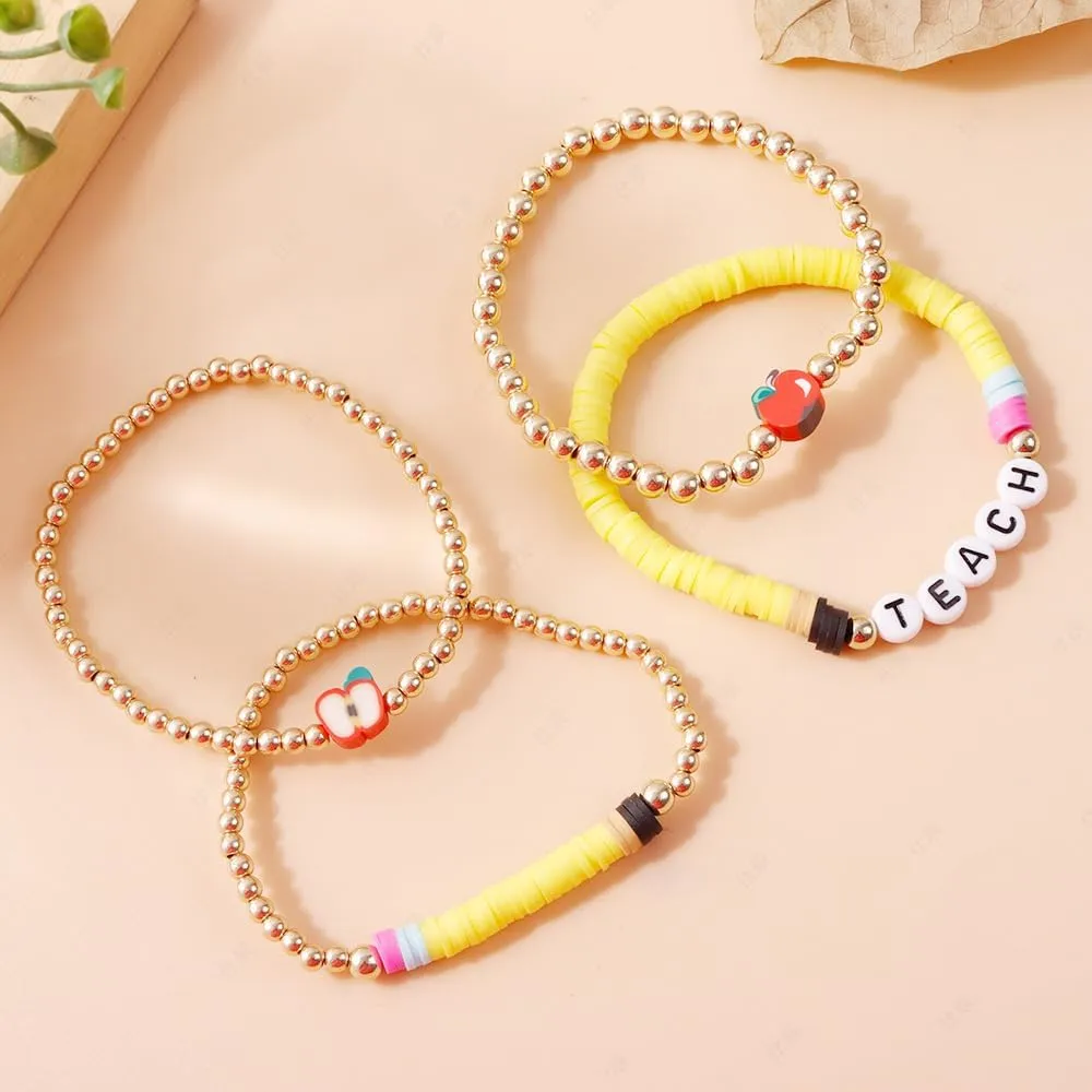 Handmade Beaded Teacher Bracelet Love Teach Inspire Stretch Letter Wristlets Appreciation Gifts Bracelet for Women Teacher Gifts