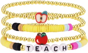 Handmade Beaded Teacher Bracelet Love Teach Inspire Stretch Letter Wristlets Appreciation Gifts Bracelet for Women Teacher Gifts