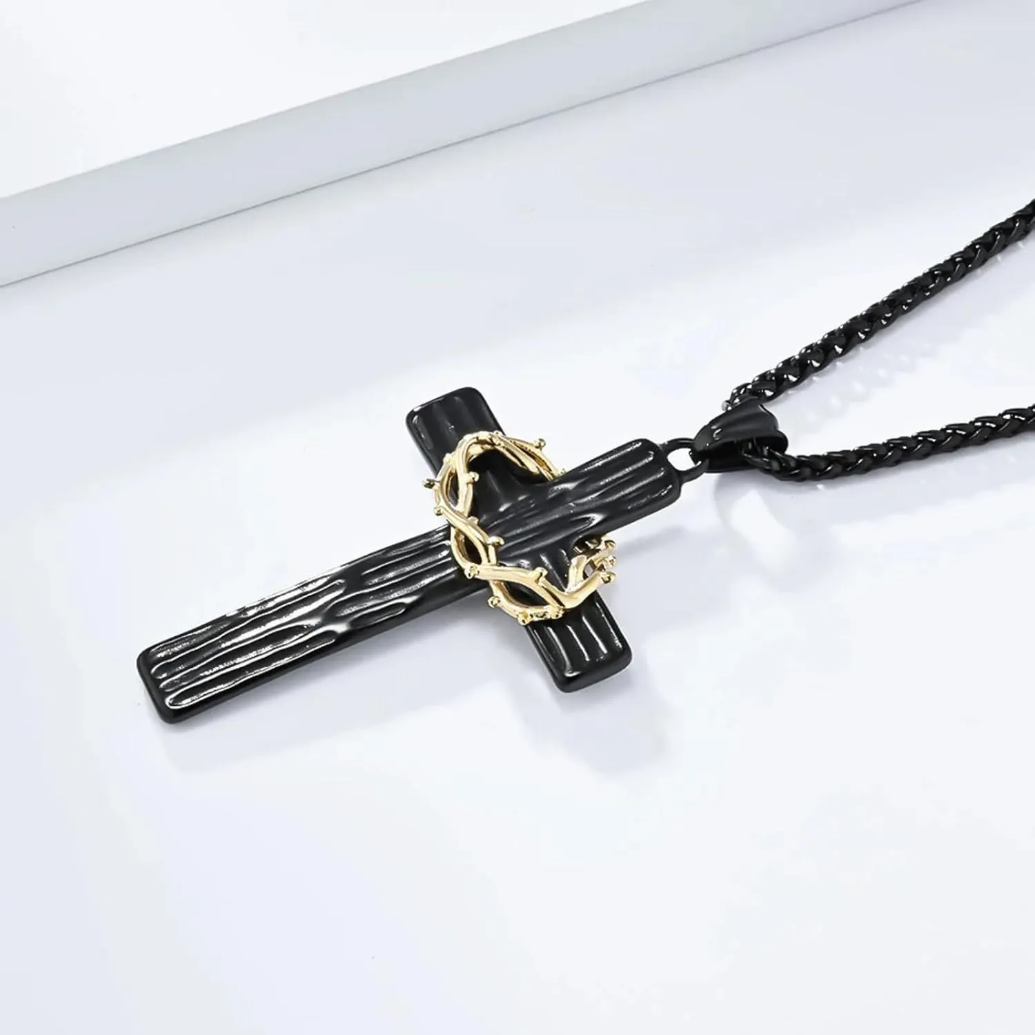 Handmade Crown Of Thorns Cross Necklace,Dainty Cross With Crown Necklace,Stainless Steel Crowns Of Thorns Crucifix Pendant Necklace,Faith Christian Jewelry Gifts For Men Women