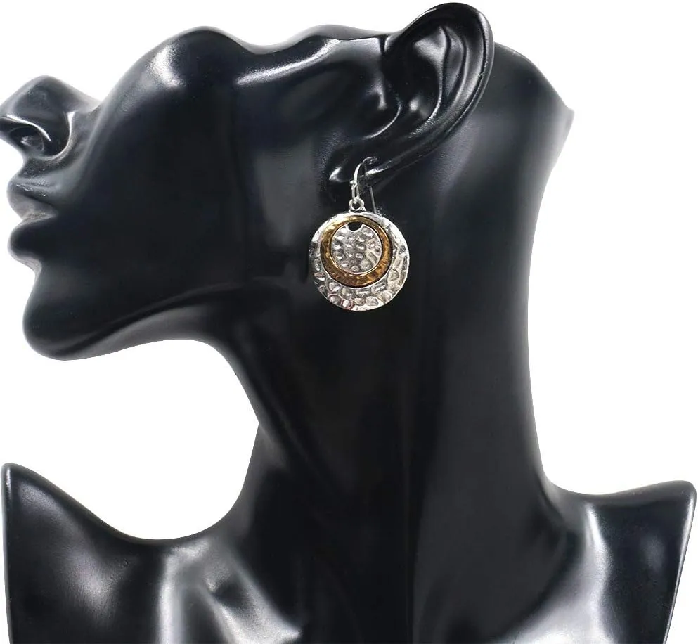 Handmade Ethnic Boho Retro Gold Matte Small Round Circle Dangle Drop Earrings Vintage Silver Hoop Hook Earrings for Women Girls Statement Jewelry