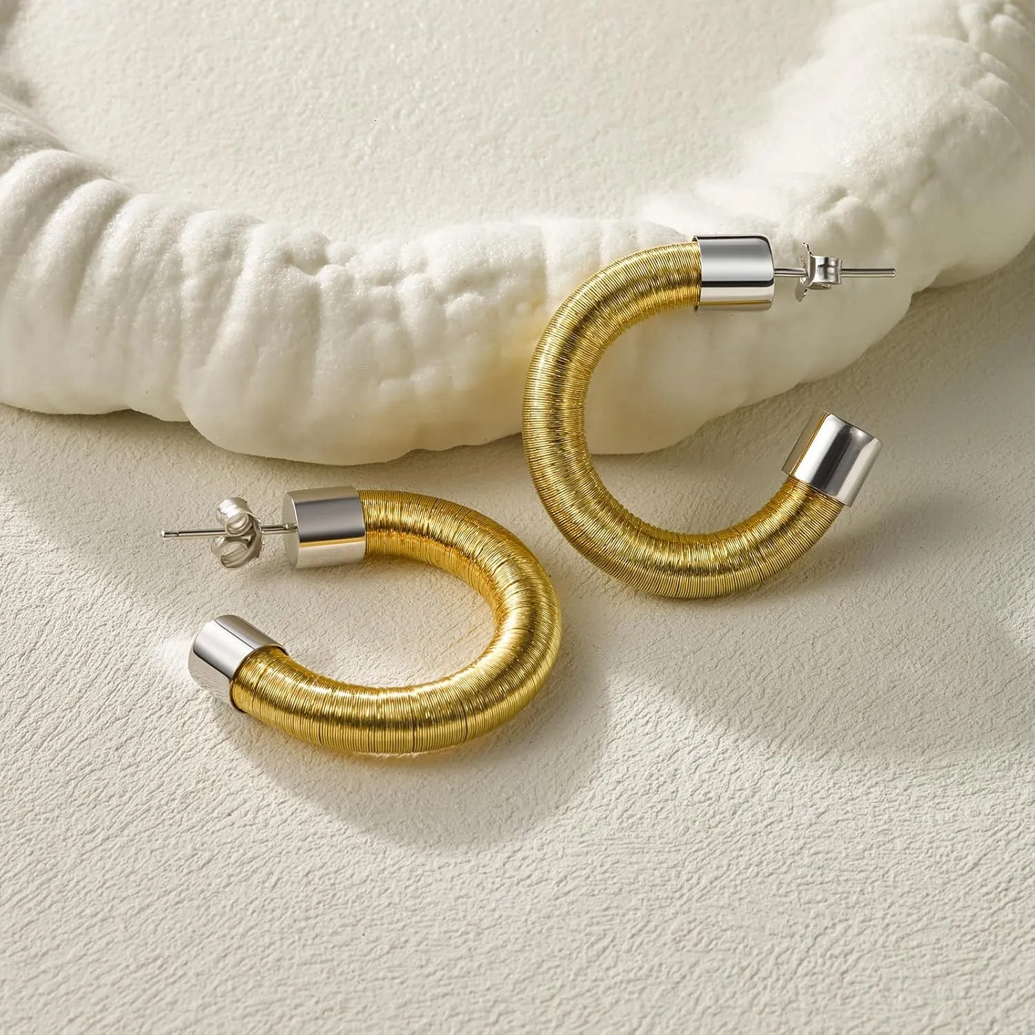 Handmade Italian Gold/Silver Coil Earrings S925 Silver Minimalist Coil Hoop Earrings Elegant Artisan Dangling Jewelry Wedding Mothdays Day Gift for Women