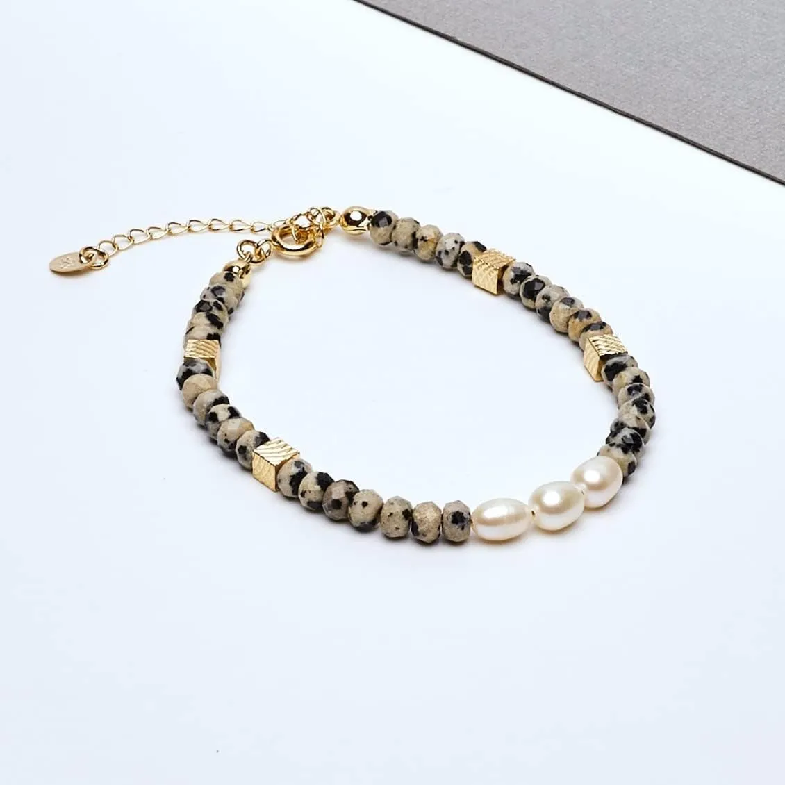 Handmade Womens Girls Delicate Natural Gemstone Beaded Bracelet | Crystal Healing Gemstone Beads Bracelet For Women and Girls - Adjustable Size (Peckle Stone)