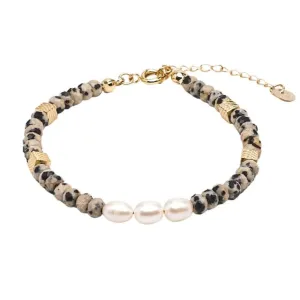 Handmade Womens Girls Delicate Natural Gemstone Beaded Bracelet | Crystal Healing Gemstone Beads Bracelet For Women and Girls - Adjustable Size (Peckle Stone)
