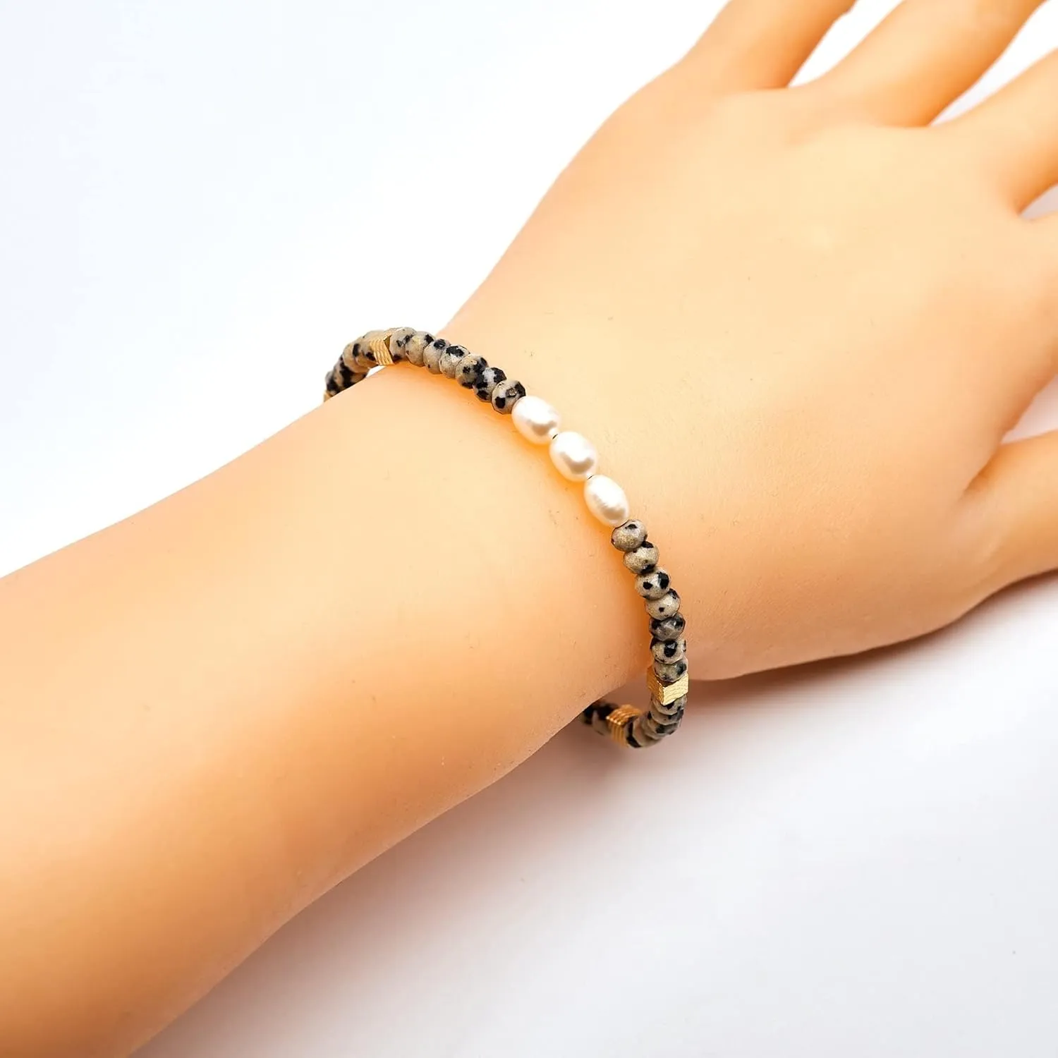 Handmade Womens Girls Delicate Natural Gemstone Beaded Bracelet | Crystal Healing Gemstone Beads Bracelet For Women and Girls - Adjustable Size (Peckle Stone)