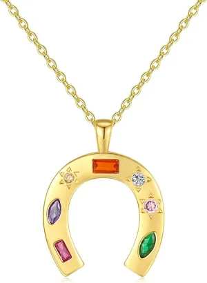 HANRESHE Lucky Horseshoe Necklace, Gold Plated Copper Crystal Pendant
