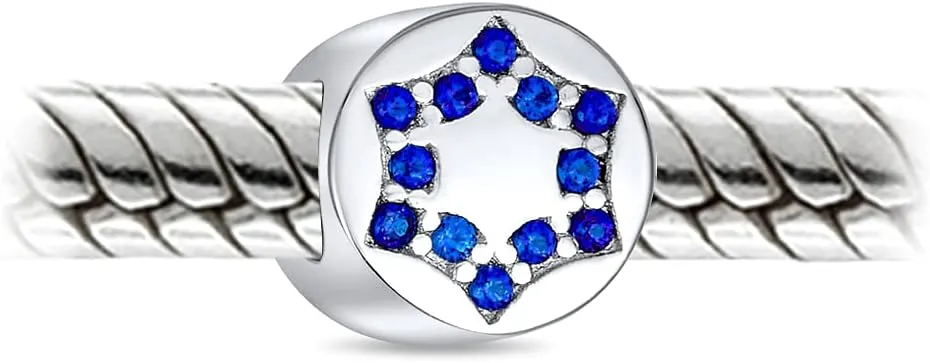 Hanukkah Judaic For Bat Mitzvah Blue CZ Religious Star Of David Magen Chanukah Menorah Festival of Lights Charm Bead For Women For Teen .925 Sterling Silver Fits European Bracelet