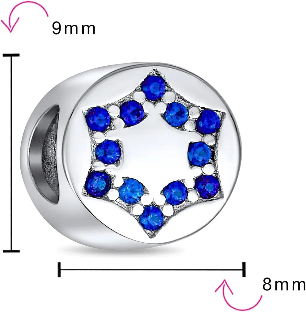 Hanukkah Judaic For Bat Mitzvah Blue CZ Religious Star Of David Magen Chanukah Menorah Festival of Lights Charm Bead For Women For Teen .925 Sterling Silver Fits European Bracelet