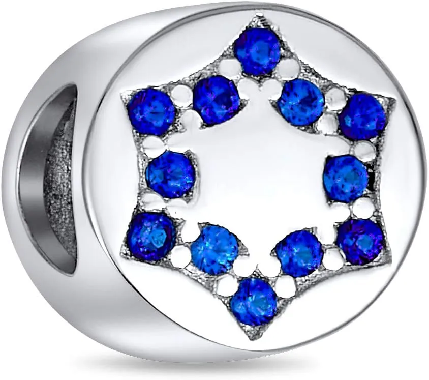 Hanukkah Judaic For Bat Mitzvah Blue CZ Religious Star Of David Magen Chanukah Menorah Festival of Lights Charm Bead For Women For Teen .925 Sterling Silver Fits European Bracelet