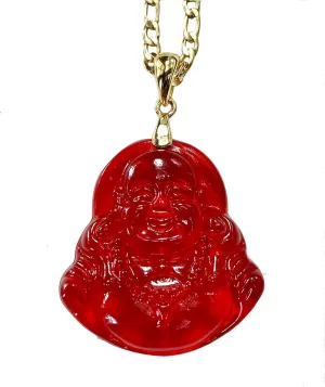 Happy Laughing Buddha Red Jade Pendant Necklace Figaro Gold Chain Genuine Certified Grade A Jadeite Jade Hand Crafted, Jade Necklace, 14k Gold Filled Laughing Jade Buddha necklace, Jade Medallion