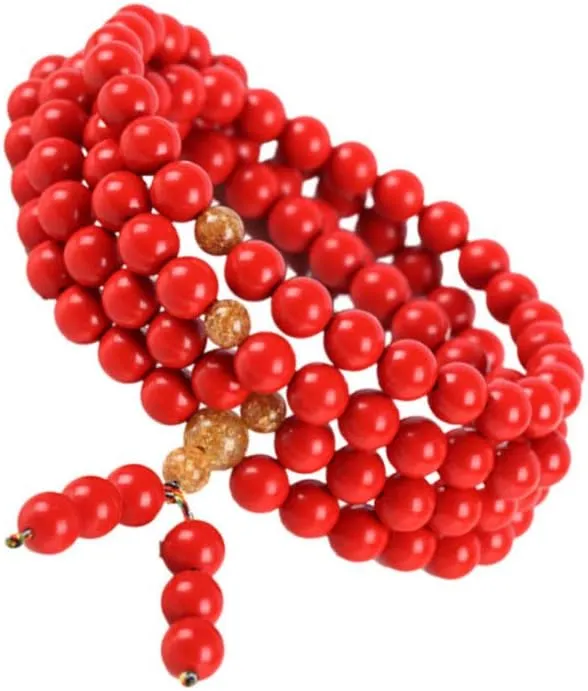 Happyyami 5mm Natural Cinnabar Bracelet 108 Red Buddha Beads Prayer Stretch Bracelets Jewelry Wrist Chain Bangle for Men Lovers Women