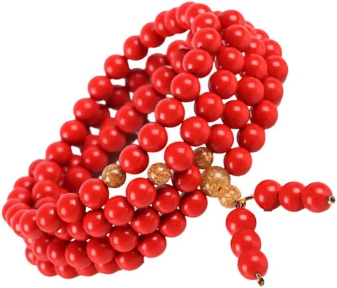 Happyyami 5mm Natural Cinnabar Bracelet 108 Red Buddha Beads Prayer Stretch Bracelets Jewelry Wrist Chain Bangle for Men Lovers Women
