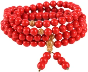 Happyyami 5mm Natural Cinnabar Bracelet 108 Red Buddha Beads Prayer Stretch Bracelets Jewelry Wrist Chain Bangle for Men Lovers Women