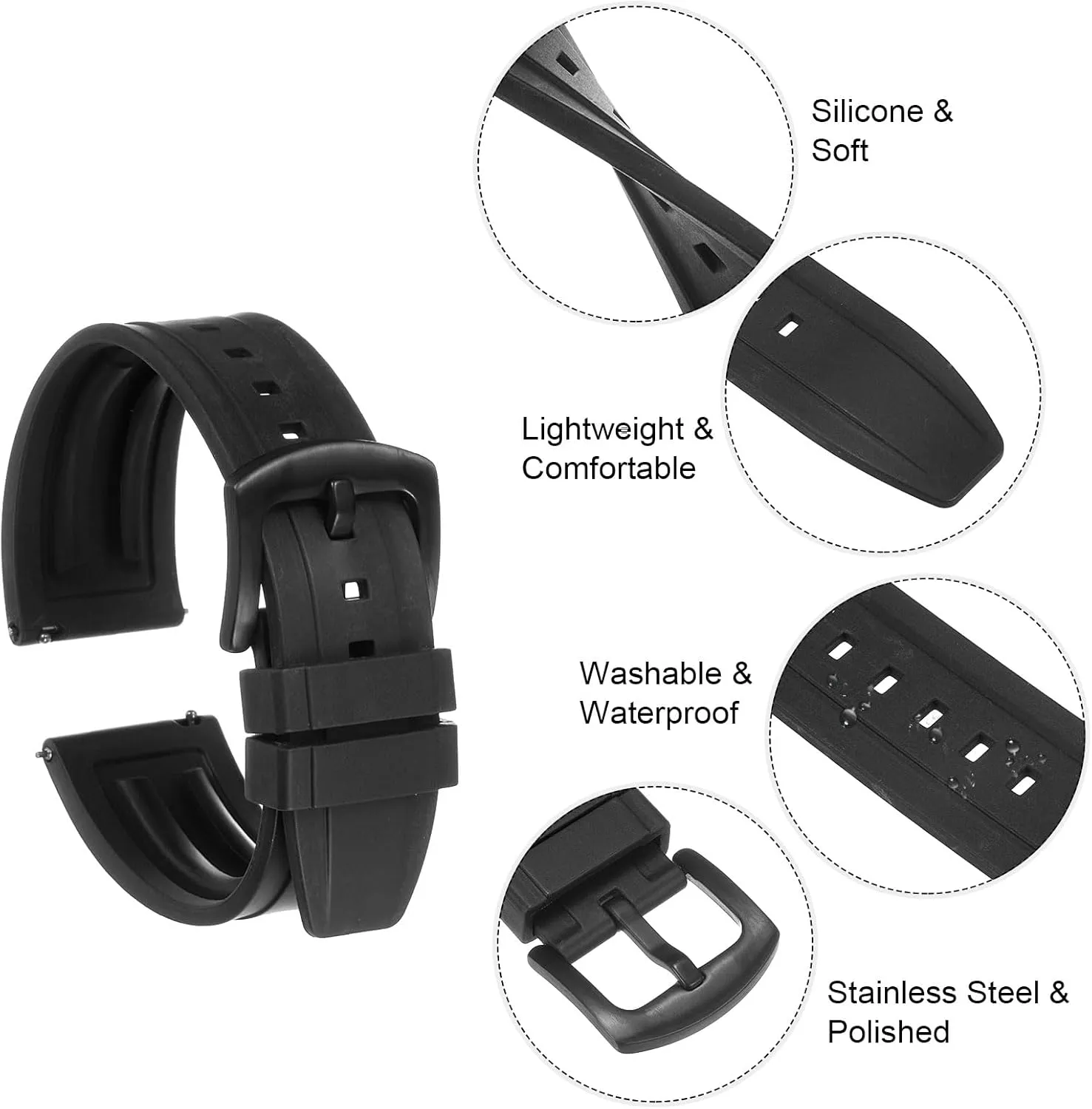 HARFINGTON Rubber Watch Band Quick Release Soft Fluororubber Replacement Watch Strap with Stainless Steel Buckle for Men Women