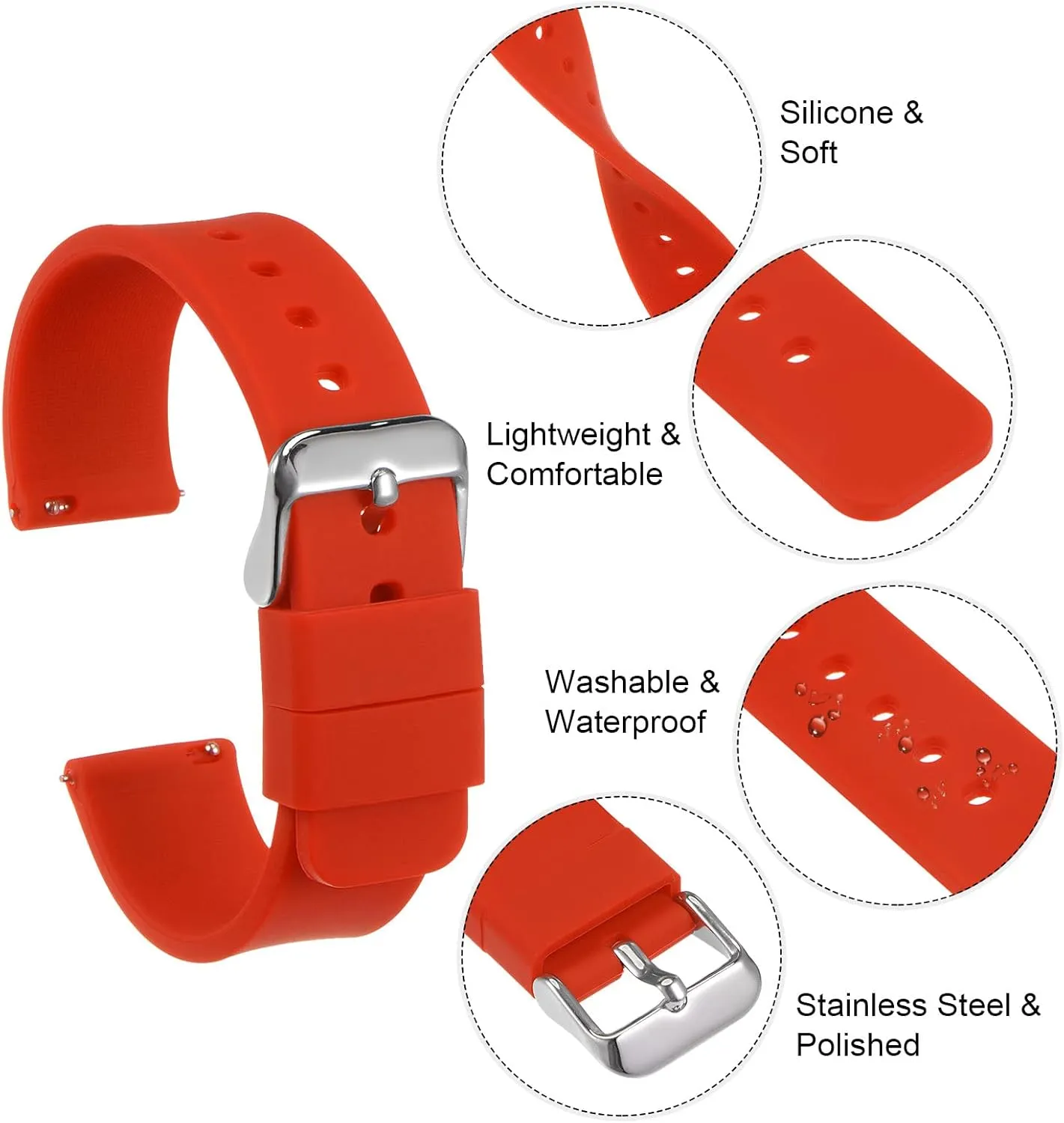 HARFINGTON Silicone Watch Band Soft Rubber Replacement Watch Strap with Stainless Steel Buckle for Men Women