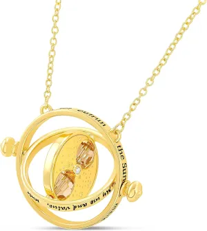 Harry Potter Jewelry - Hermione Time Travel Magical Hourglass Rotating Necklace, Time Turner, Flash Plated, 22"