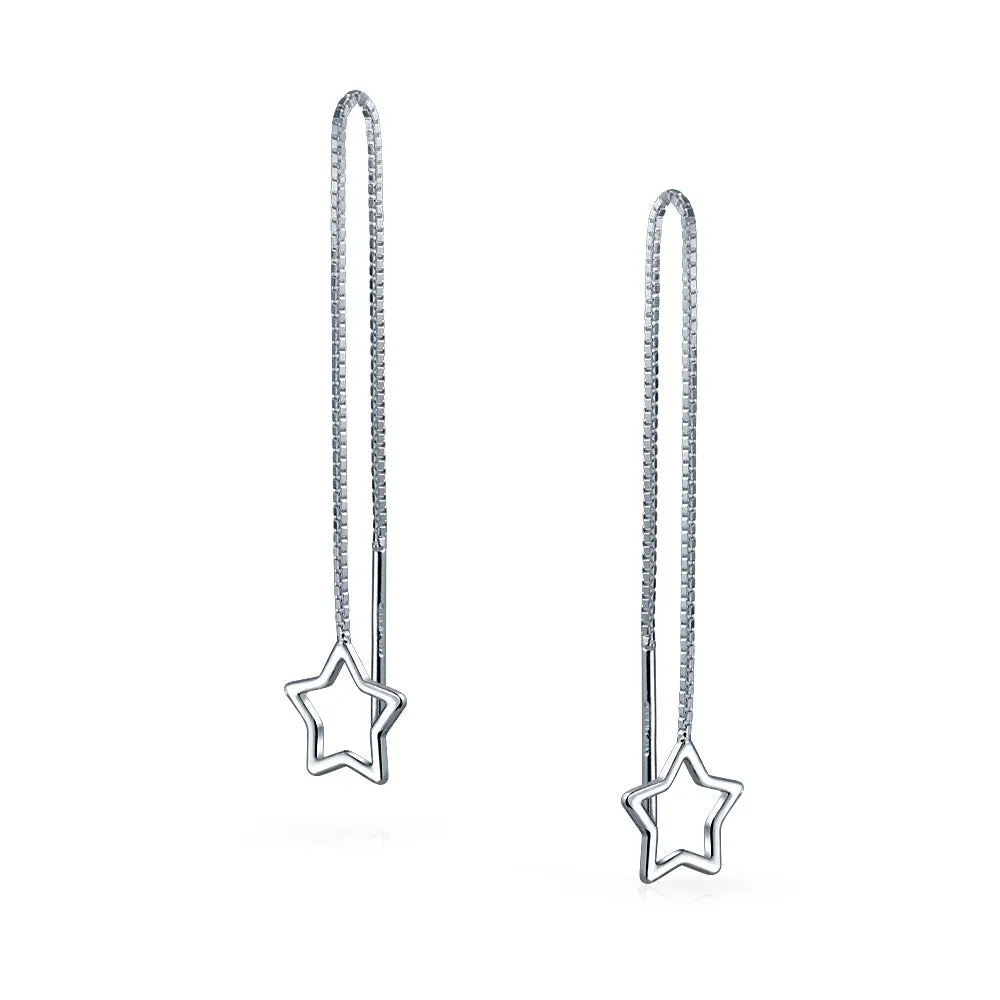 Heart Flower Star Chain Threader Earrings .925 Sterling Silver U Stabilizer Hook