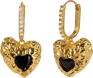 Heart Gold Black Earrings for Women - 18K Gold Plated Vintage Dangle Earrings, Sparkly Dainty Elegant Drop earrings for Womens trendy.