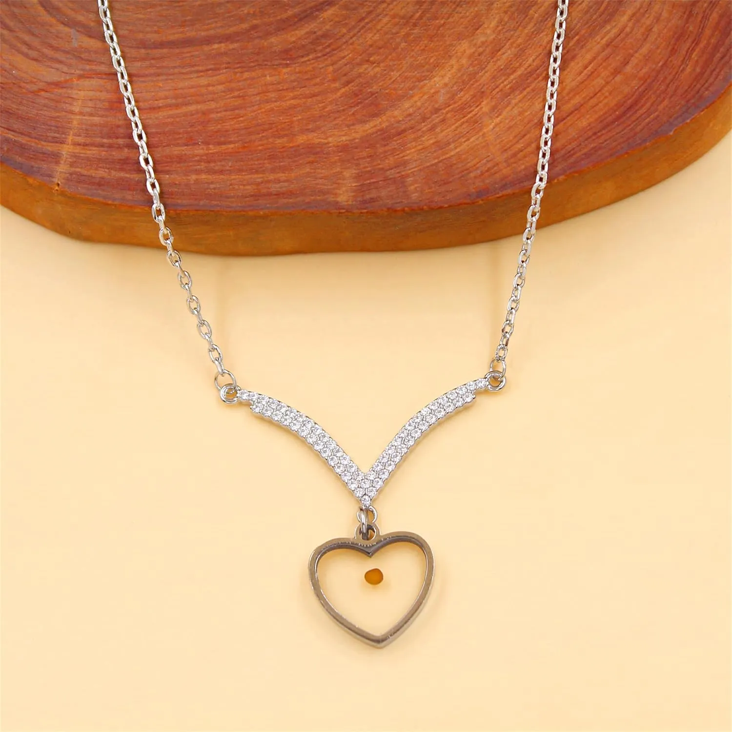 Heart Mustard Seed Jewelry - Elegant Cubic Zirconia Pave V-Shaped Necklace for Women - Simple Christian Faith Pendant Motivational for Women