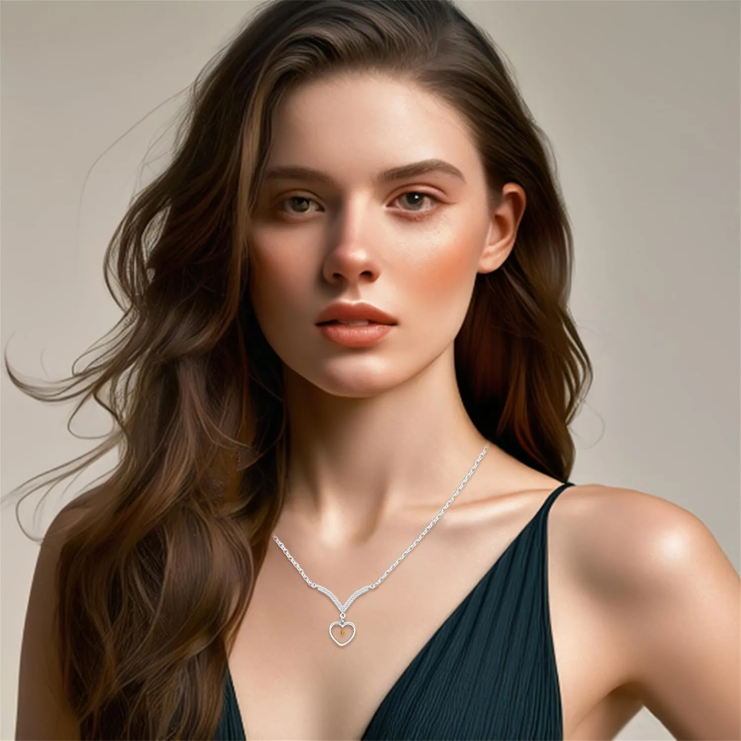 Heart Mustard Seed Jewelry - Elegant Cubic Zirconia Pave V-Shaped Necklace for Women - Simple Christian Faith Pendant Motivational for Women