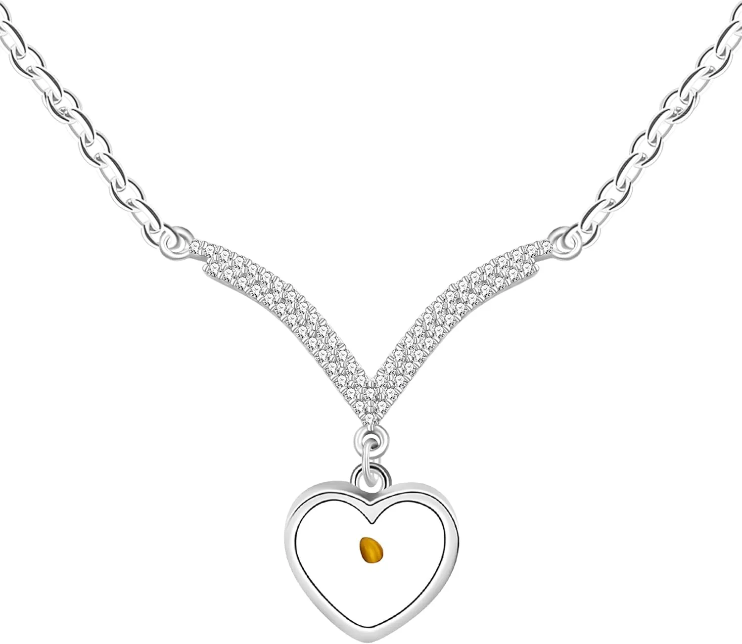 Heart Mustard Seed Jewelry - Elegant Cubic Zirconia Pave V-Shaped Necklace for Women - Simple Christian Faith Pendant Motivational for Women