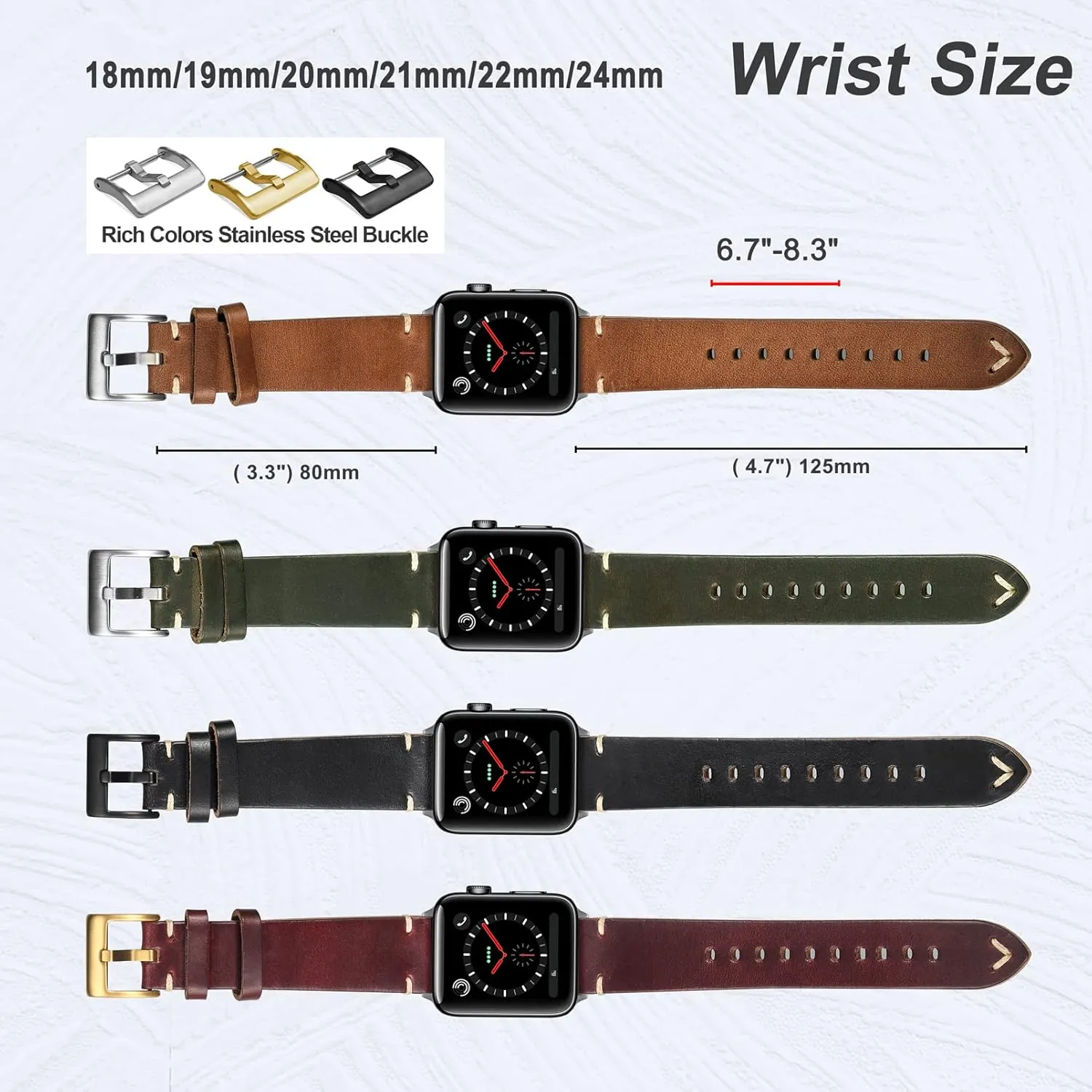 hemsut h Leather Watch Bands, Horween Leather Watch Strap for Men 18 19 20 21 22 24mm Quick Release Handmade Vintage Replacement Wrap