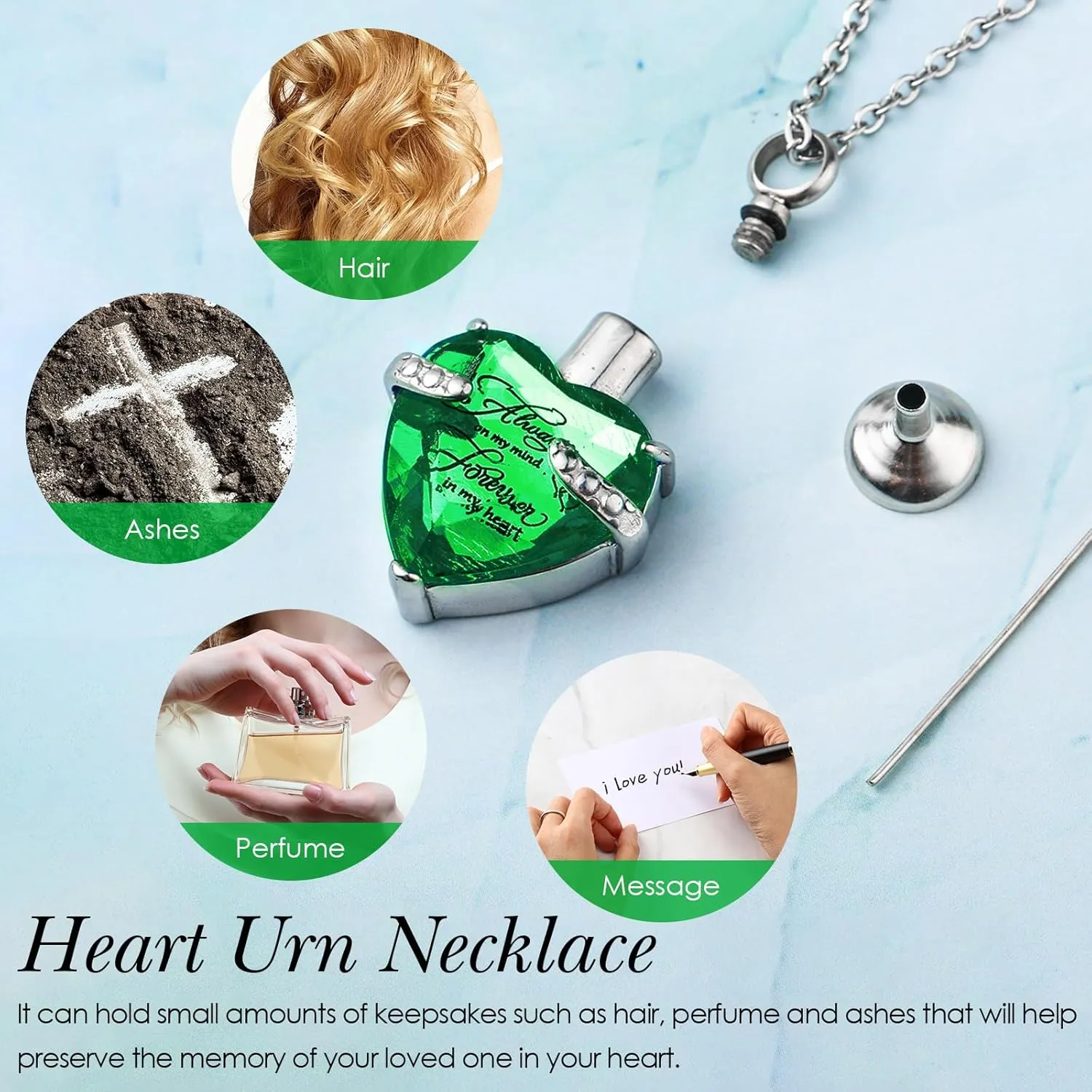 Henoyso 12 Pcs Urn Necklace for Ashes Bulk Cremation Cross Heart Cubic Jewelry Stainless Steel Memorial Locket for Men Women