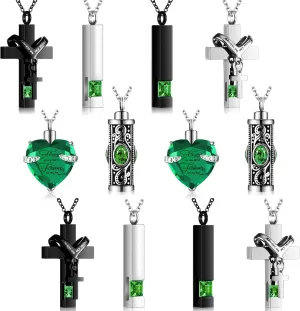 Henoyso 12 Pcs Urn Necklace for Ashes Bulk Cremation Cross Heart Cubic Jewelry Stainless Steel Memorial Locket for Men Women