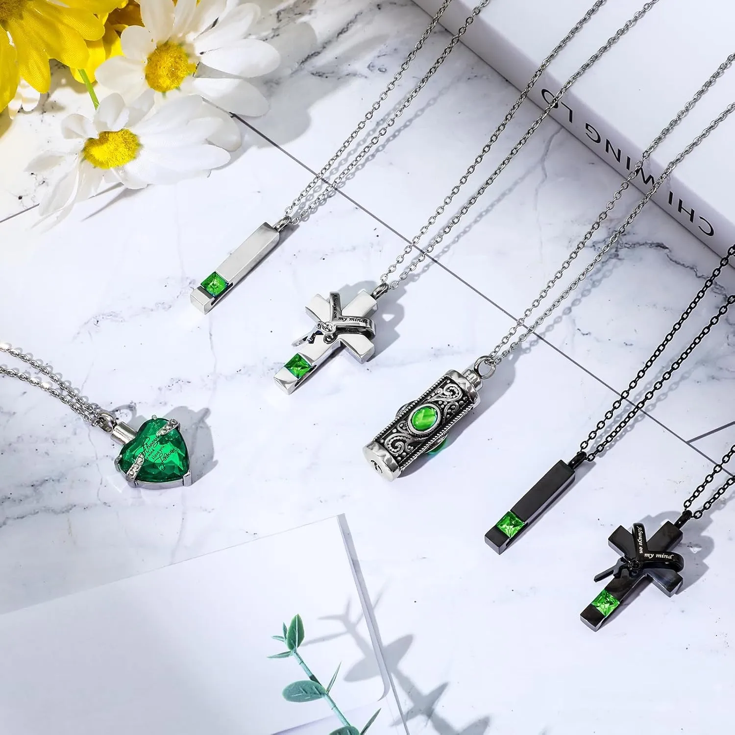 Henoyso 12 Pcs Urn Necklace for Ashes Bulk Cremation Cross Heart Cubic Jewelry Stainless Steel Memorial Locket for Men Women