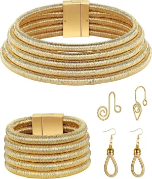 Hicarer 5 Pcs African Jewelry for Women, African Statement Choker Layered Collar Necklace Tribal Style Earrings Bracelet Faux Nose Rings Nose Cuffs Hoop Costume Jewelry Set for Women