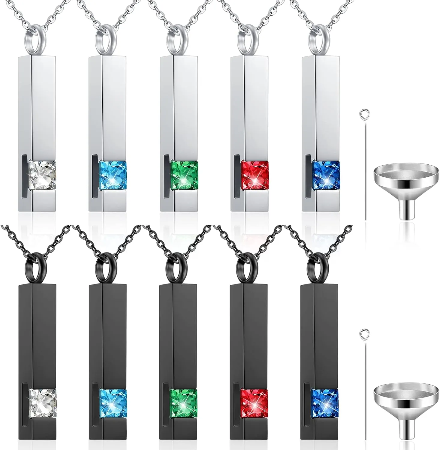 Highergo Urn Necklaces for Ashes Cremation Jewelry Urns Necklace Silver Black Stainless Steel Memorial Pendant Locket Vertical Bar Keepsake Pendant for Women Men Loved Ones Human Ashes