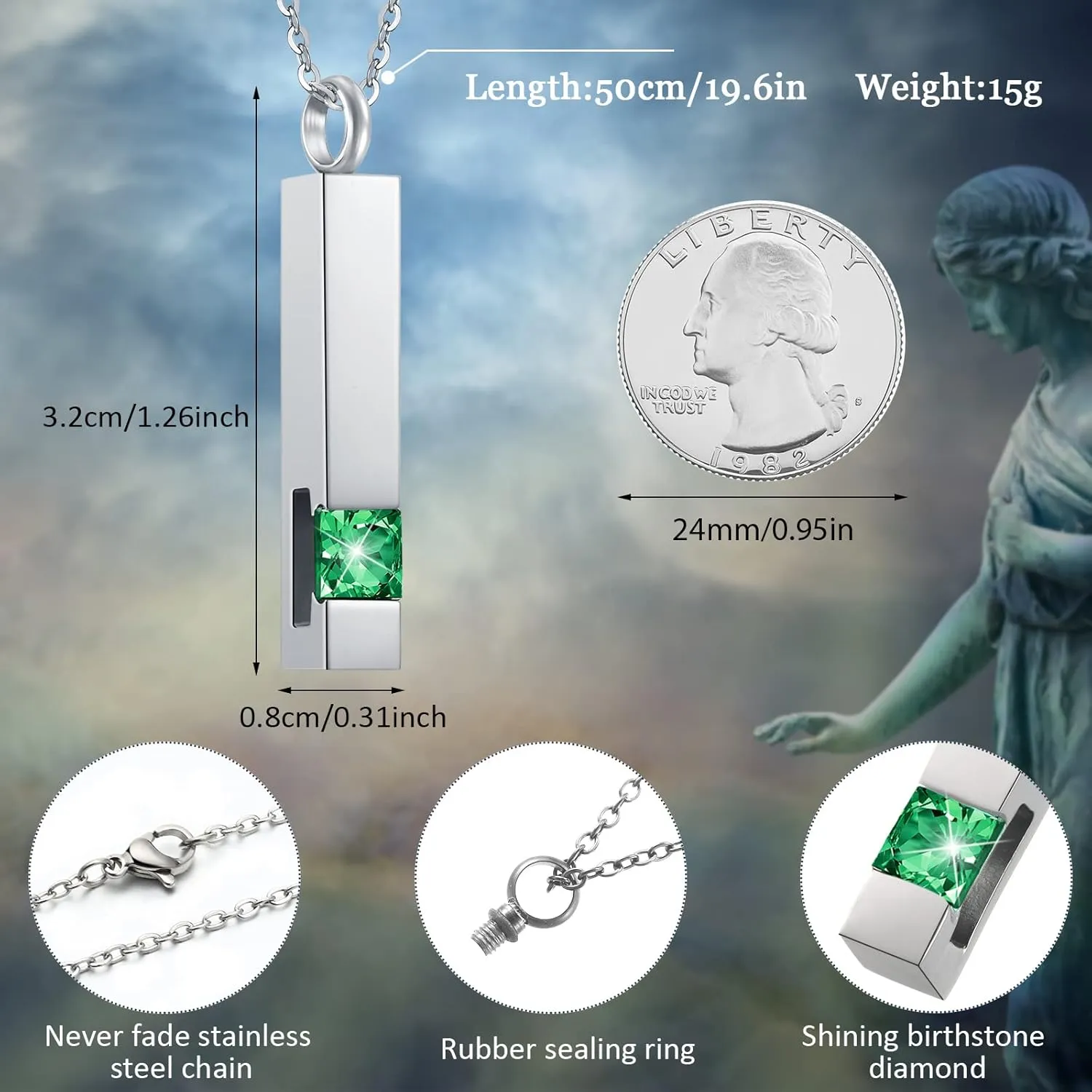 Highergo Urn Necklaces for Ashes Cremation Jewelry Urns Necklace Silver Black Stainless Steel Memorial Pendant Locket Vertical Bar Keepsake Pendant for Women Men Loved Ones Human Ashes