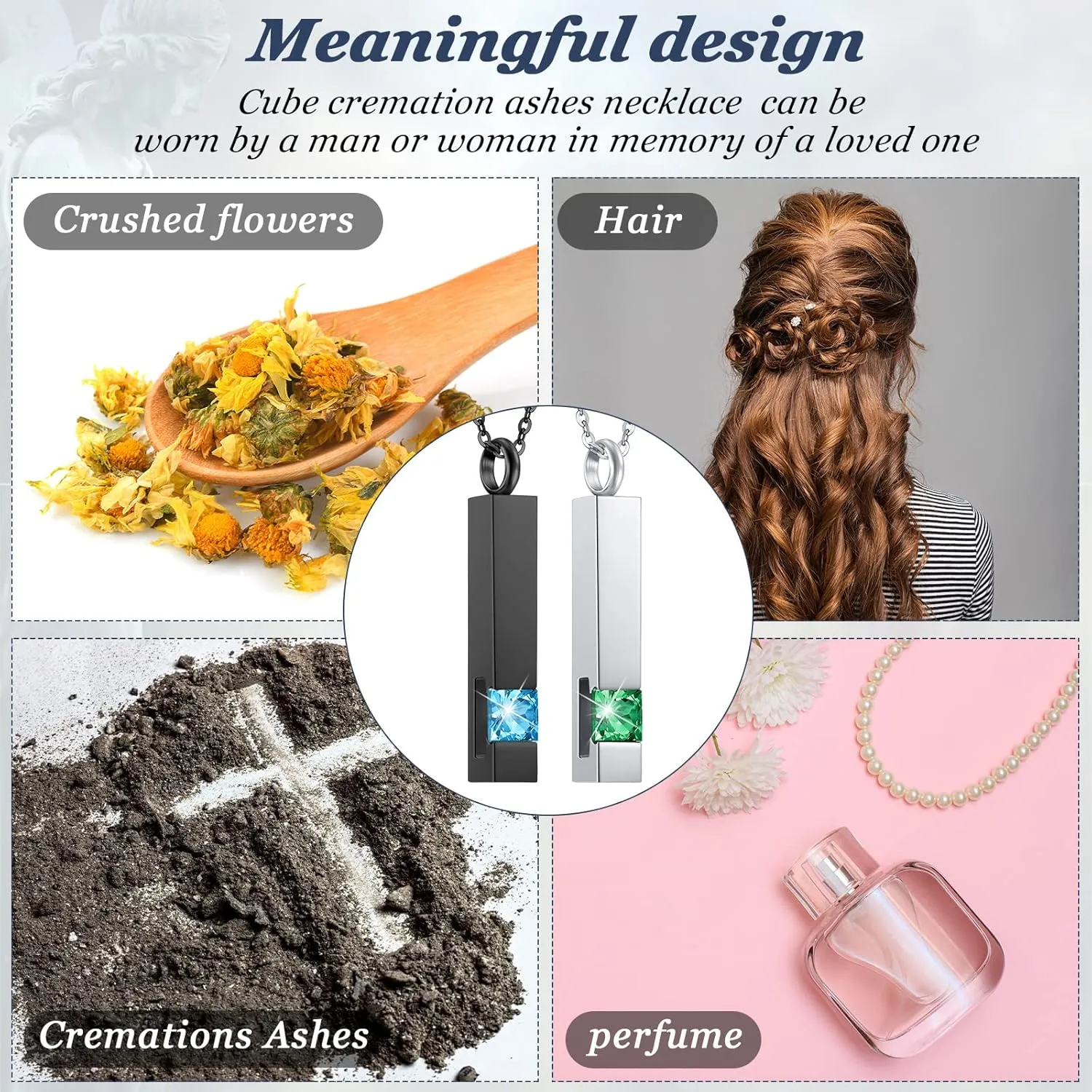 Highergo Urn Necklaces for Ashes Cremation Jewelry Urns Necklace Silver Black Stainless Steel Memorial Pendant Locket Vertical Bar Keepsake Pendant for Women Men Loved Ones Human Ashes