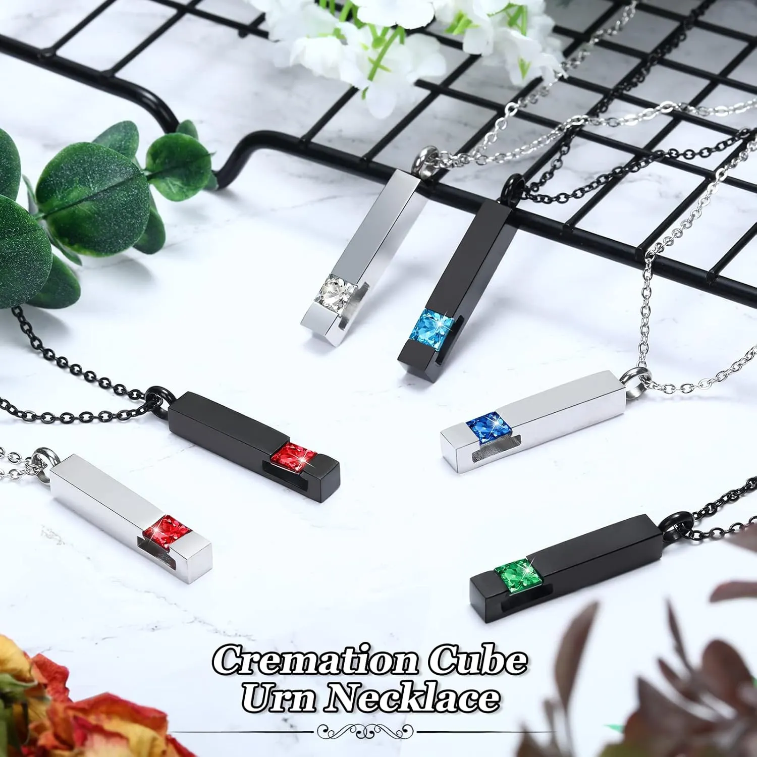 Highergo Urn Necklaces for Ashes Cremation Jewelry Urns Necklace Silver Black Stainless Steel Memorial Pendant Locket Vertical Bar Keepsake Pendant for Women Men Loved Ones Human Ashes