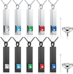 Highergo Urn Necklaces for Ashes Cremation Jewelry Urns Necklace Silver Black Stainless Steel Memorial Pendant Locket Vertical Bar Keepsake Pendant for Women Men Loved Ones Human Ashes