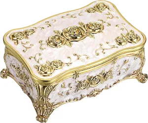 Hipiwe Metal Jewelry Box with Rose Pattern - Vintage Gold Trinket Organizer Box with Magnetic Latching Keepsake Storage Box for Ring Earrings Necklaces,Gift for Girls Women