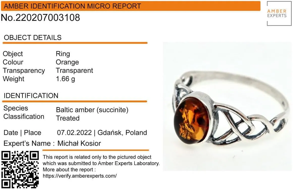 HolidayGiftShops Sterling Silver and Baltic Honey Celtic Amber Ring Celtic Knots