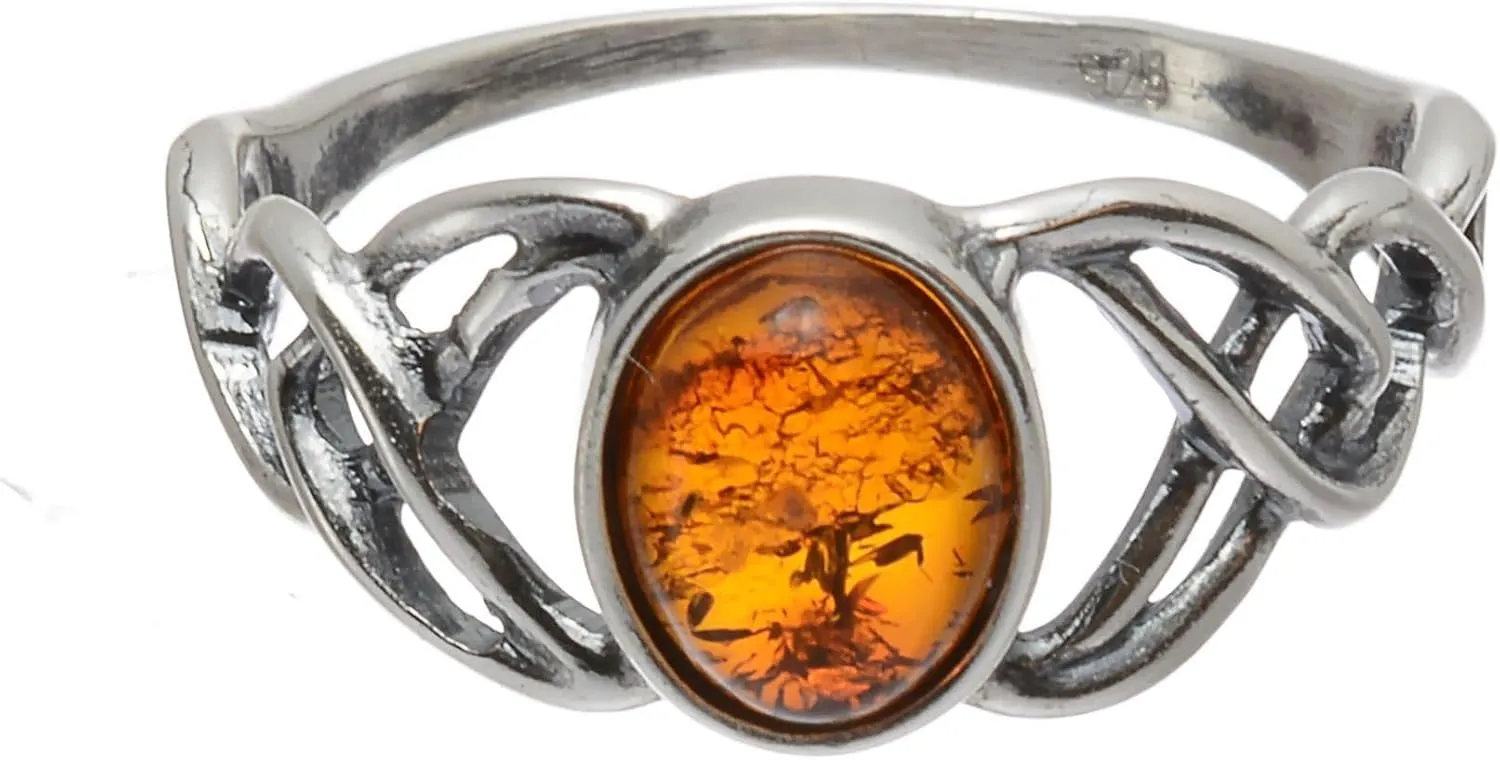HolidayGiftShops Sterling Silver and Baltic Honey Celtic Amber Ring Celtic Knots