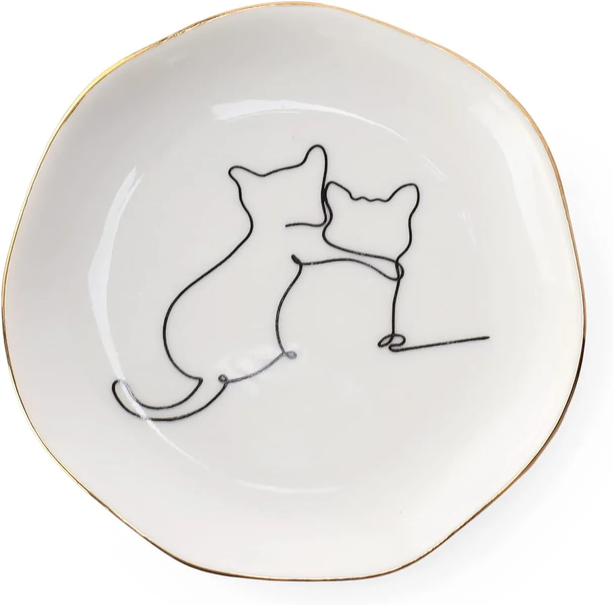 HOME SMILE Cat Ring Dish Jewelry Tray,Christmas Gifts for Cat Lovers,Ceramic White,4"