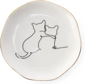 HOME SMILE Cat Ring Dish Jewelry Tray,Christmas Gifts for Cat Lovers,Ceramic White,4"