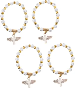 Homoyoyo 4pcs Gold-stitched Cross Bracelet Communion Cross Bracelet for Wrist Jewelry for Rosary Prayer Beads Wristband Birthday present Abs White