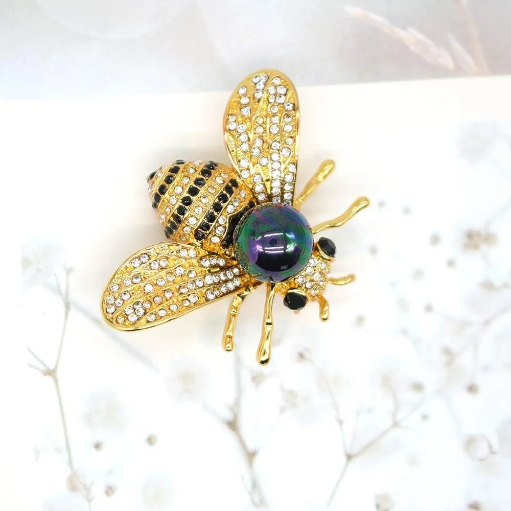 Honey Bee Brooches Crystal Insect Themed Bee Brooch Animal Fashion Shell Pearl Brooch Pin Gold Tone