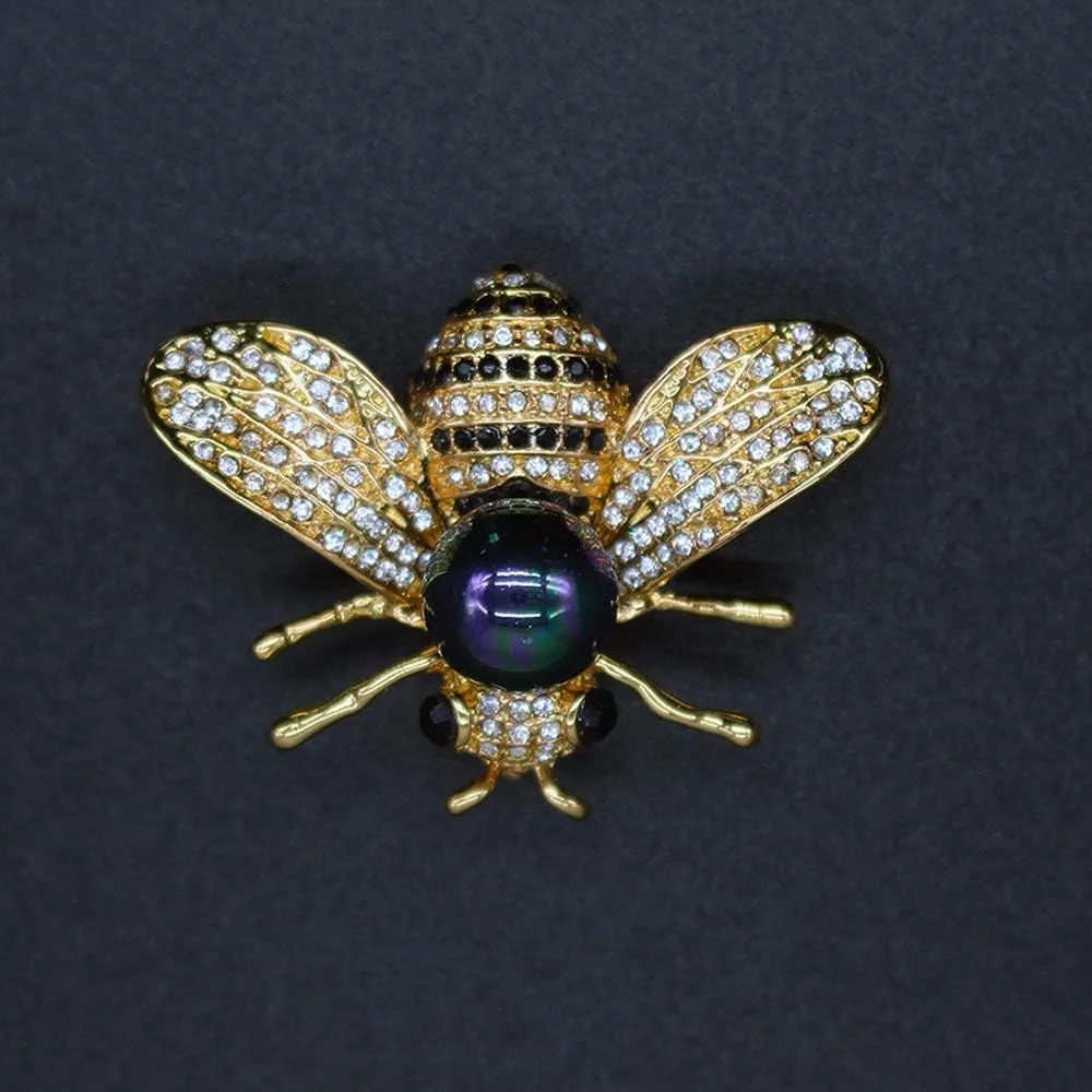 Honey Bee Brooches Crystal Insect Themed Bee Brooch Animal Fashion Shell Pearl Brooch Pin Gold Tone