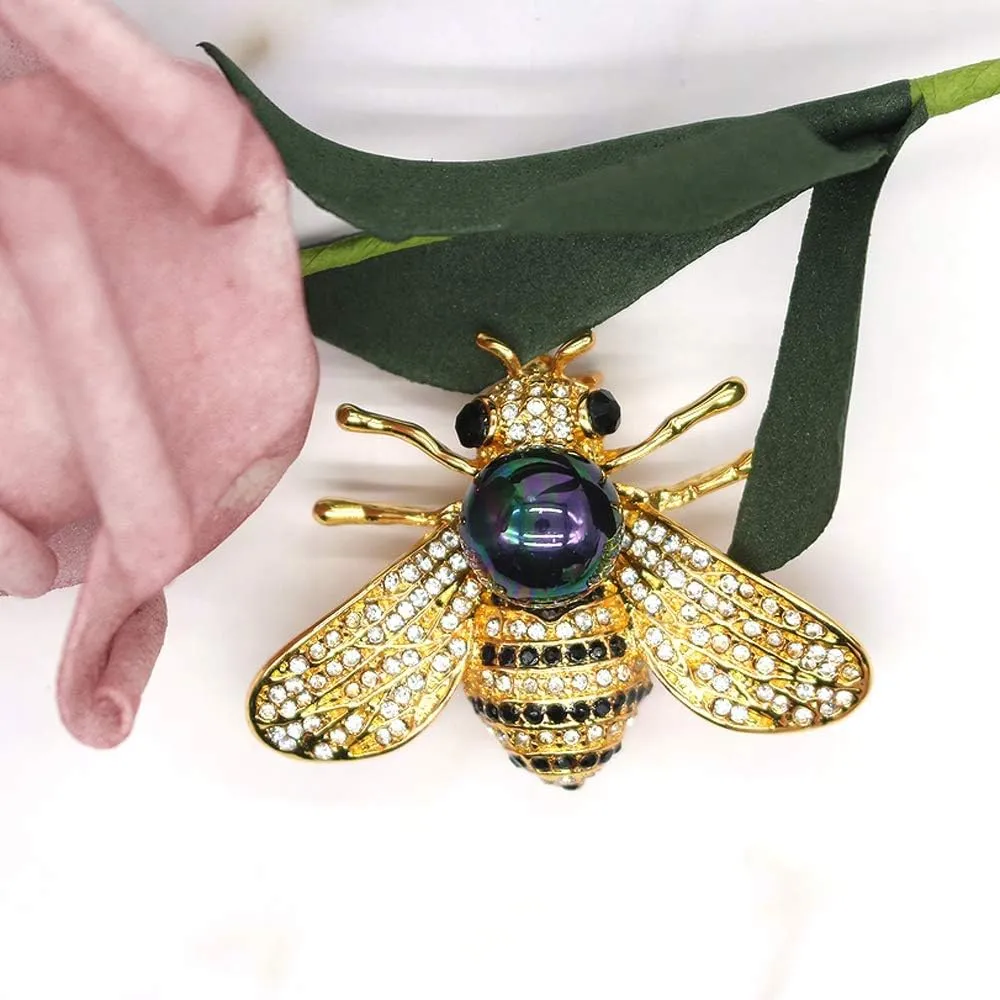 Honey Bee Brooches Crystal Insect Themed Bee Brooch Animal Fashion Shell Pearl Brooch Pin Gold Tone