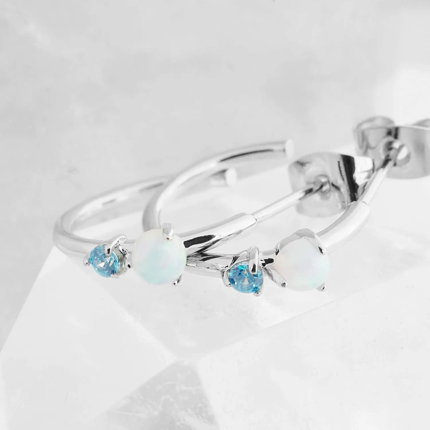 HONEYCAT Sky and Sea Blue and Pink Crystal Hoop Earrings in Gold, Rose Gold, or Silver | Minimalist, Delicate Jewelry