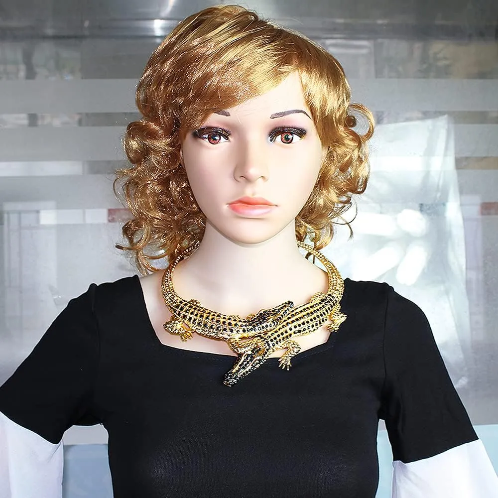 HSQYJ Gothic Stylish Crystal Double Gator Statement Necklace Fashion Animal Gator Choker Bib Collar Necklace Jewelry For Women Gift