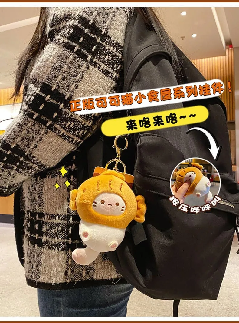 HSYHERE Men Women Creative Interesting Funny Cute Stylish Wearing Food Shrimp Bread Hat Soft Cat Keychain Key-ring Pendant
