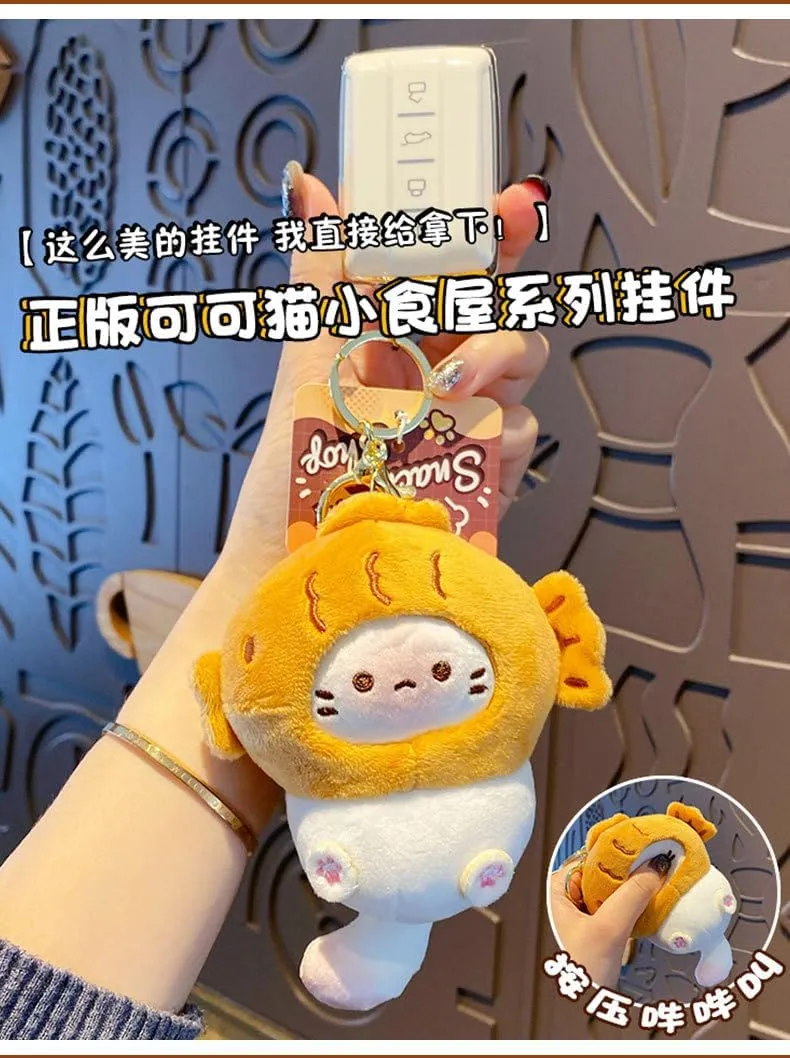HSYHERE Men Women Creative Interesting Funny Cute Stylish Wearing Food Shrimp Bread Hat Soft Cat Keychain Key-ring Pendant