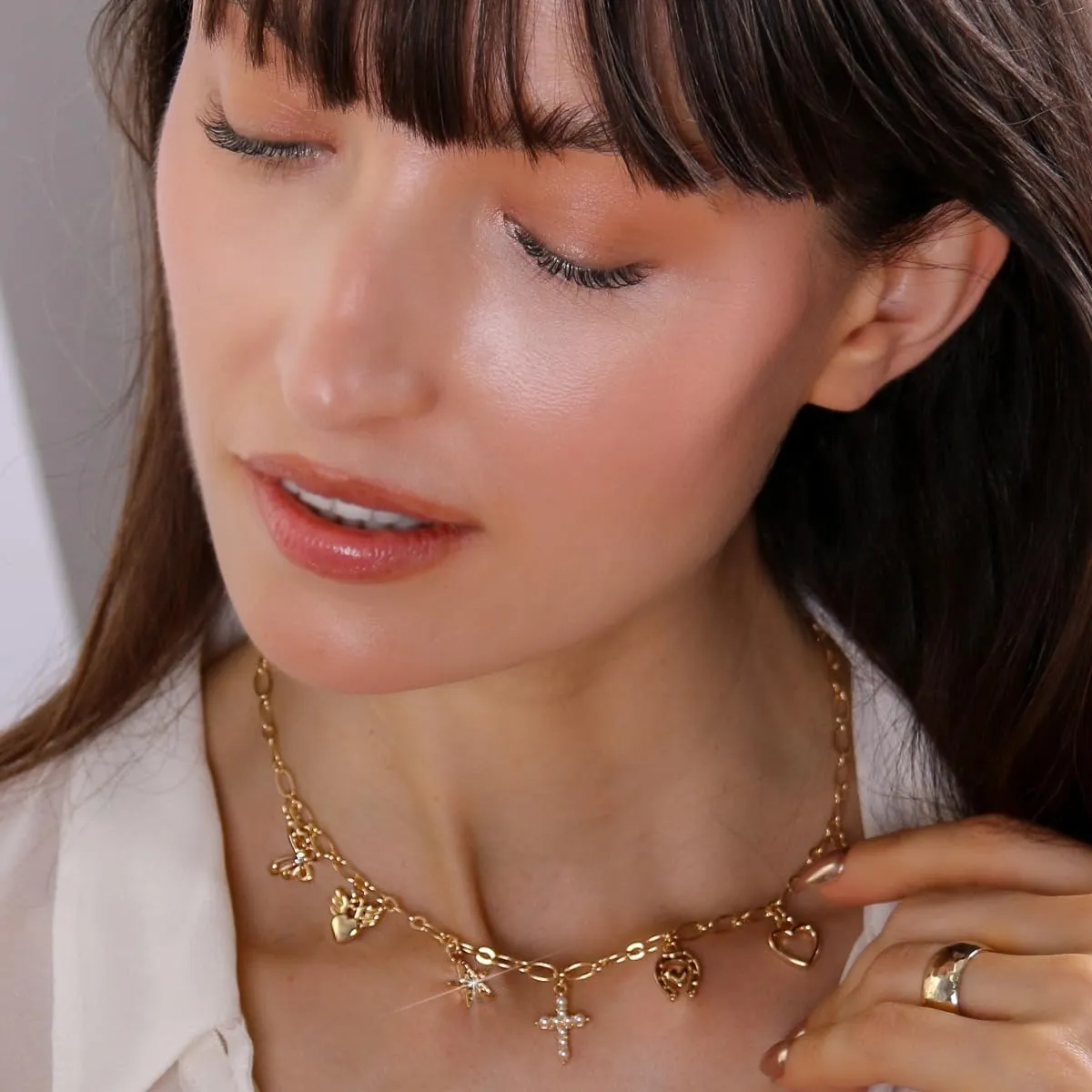 Humble Chic NY Gold Charm Necklace for Women - Paperclip Chain Necklace with Trendy Charms, Chunky Statement Necklace in Gold Tone
