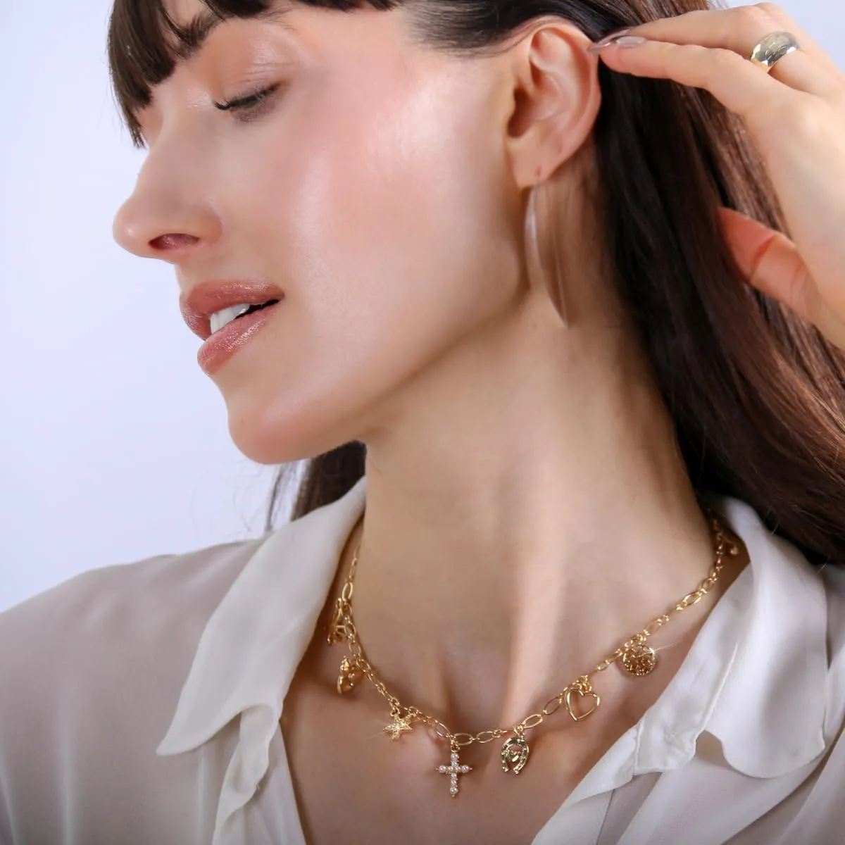 Humble Chic NY Gold Charm Necklace for Women - Paperclip Chain Necklace with Trendy Charms, Chunky Statement Necklace in Gold Tone