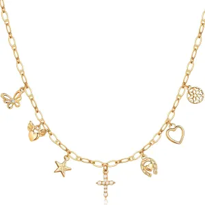 Humble Chic NY Gold Charm Necklace for Women - Paperclip Chain Necklace with Trendy Charms, Chunky Statement Necklace in Gold Tone
